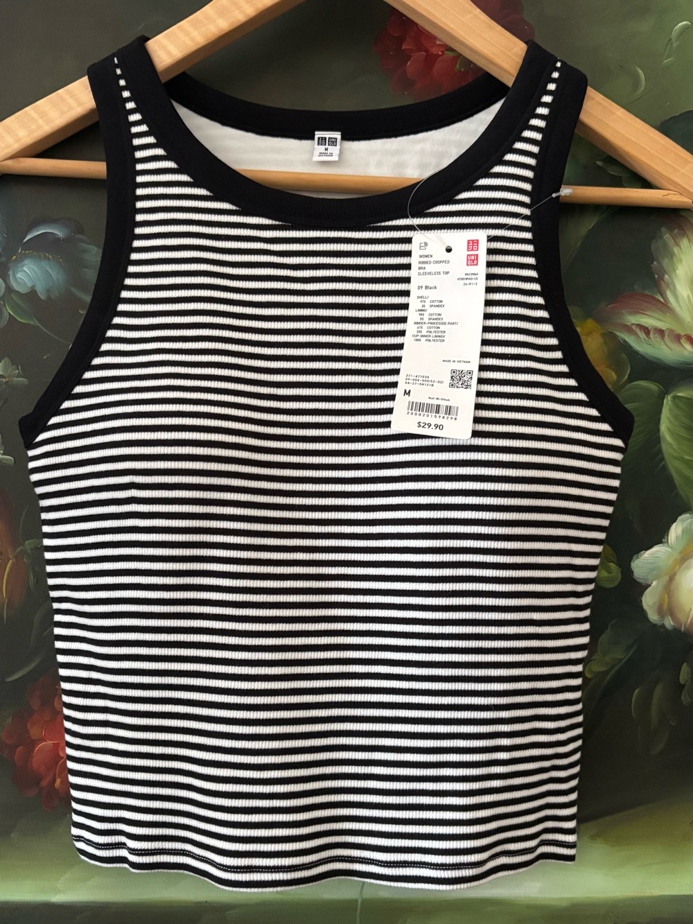 NWT Uniqlo Women's Ribbed Cropped Bra Top Striped black size M